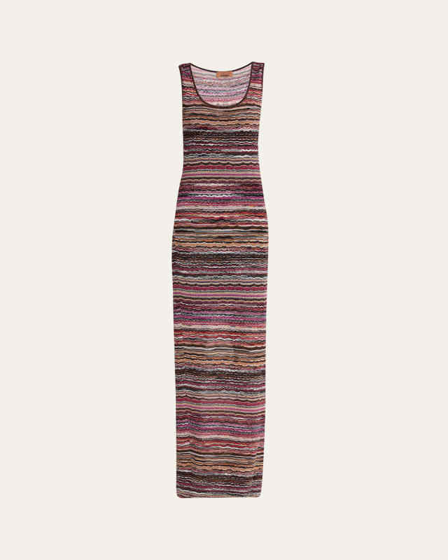 Metallic Wavy Chevron Scoop-Neck Sleeveless Maxi Dress